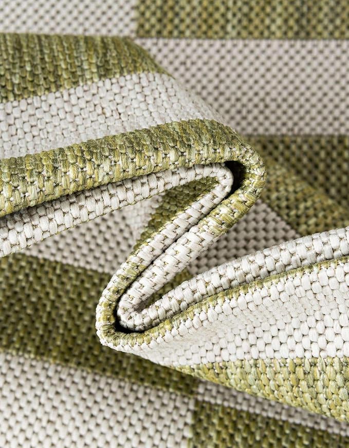 Unique Loom Outdoor Striped Collection Area Rug - Striped (5' 1" x 7' 1" Rectangle Green/Ivory)