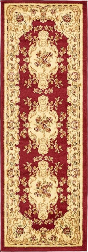 Rugs.com Chateau Collection Rug – 2' 2 x 6' Runner Red Medium Rug Perfect for Hallways, Entryways