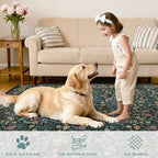 DUKINO 8x10 Area Rugs for Living Room, Vintage Floral Washable Rug with Non Slip Backing, Soft Low Pile & Non-Shedding Large Carpets for Bedroom, Farmhouse, Dining Room, Home Office, Blue