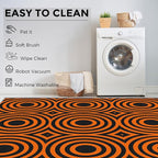 3x5 Geometric Circle Rugs for Bedroom Decor, Washable Retro 60s 70s Geometry Pattern Area Rug, Living Room Home Decoration, Non Slip Soft Thin, Black Orange Decor Carpet PF-P 49