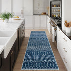 Lahome Moroccan 2x5 Washable Blue Runner Rug, Non-Slip Low-Pile Stain Resistant Kitchen Rugs, Geometric Soft Bathroom Runner Carpet for Entrance Bedroom Laundry (Blue,2'x5')