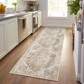 jinchan Kelda Runner Rug 3x8 Vintage Hallway Rug Washable Runner Retro Floor Cover Lightweight Non-Slip Low Pile Thin Distressed Carpet for Entryway Bathroom Laundry Room Bedroom Stairway Brick Red