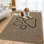 Smiry Dog Door Mat for Muddy Paws, Absorbent Dirt Trapper Non Slip Quick Dry Washable Chenille Mat for Mud Dogs, Entry Rug for Indoor and Outdoor (71x46 Inches, Camel and Black)