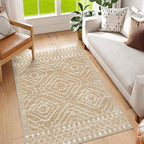 Wonnitar Moroccan Washable Area Rug 4x6, Non-Slip Rugs for Living Room, Boho Bedroom Throw Mat, Geometric Low Pile Floor Carpet for Home Office Mudroom Kitchen (Kakhi,4'x6')