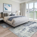 Washable Area Rug 5x7 - Neutral Modern Abstract Rugs, Soft Non Slip Thin Carpet with for Bedroom, Under Dining Room Table, Home, Office, Dorm, Office Rolling Chair - Indigo Gray
