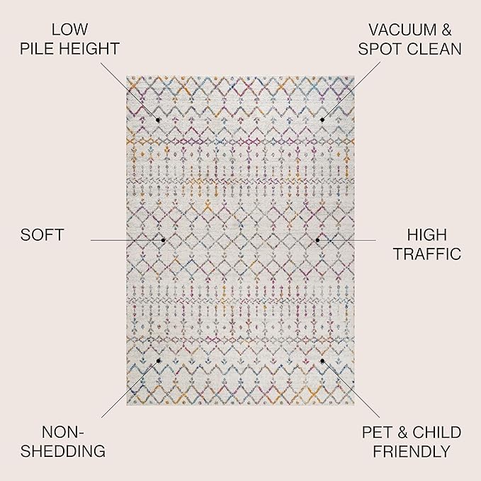 JONATHAN Y Boho Vintage Diamond Ivory/Multi Indoor Area Rug 4X6 ft, Moroccan Hype for Living Room, Bedroom, Kitchen, Office, Easy-Cleaning, High Traffic, Pet-Friendly, Non-Shedding (MOH101E-4)