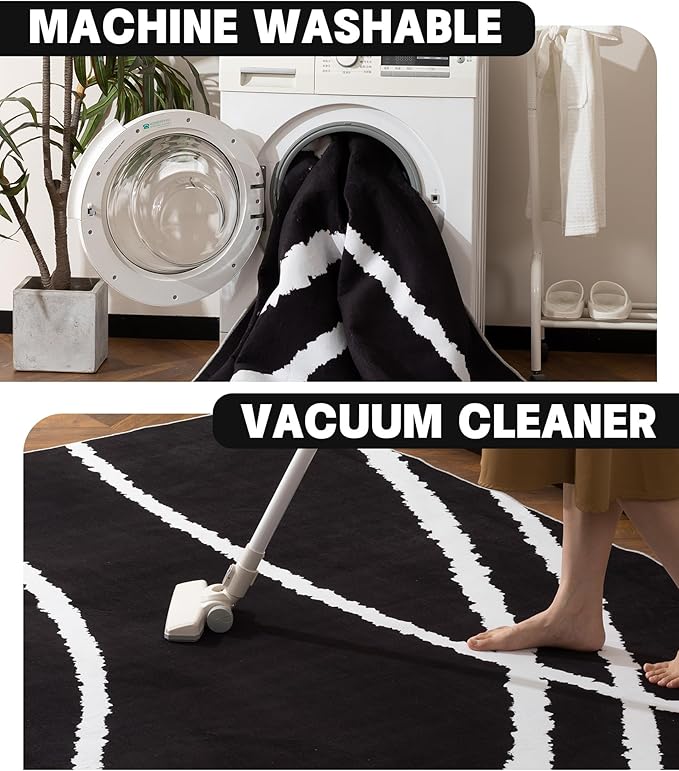 YIHOUSE Black Modern Area Rug 5x7,Abstract Rugs for Bedroom,Minimalist Striped Rug,Black and White Geometric Rug,Dark Washable Area Rugs 5x7 Non Slip Throw Rugs for Bedroom，Office
