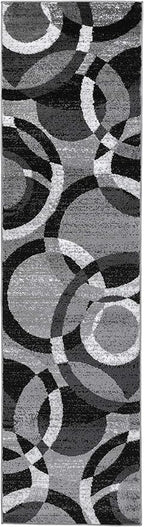 Rugshop Contemporary Abstract Circles Perfect for high Traffic Areas of Your Living Room,Bedroom,Home Office,Kitchen Runner Rug 2'7" x 10' Gray