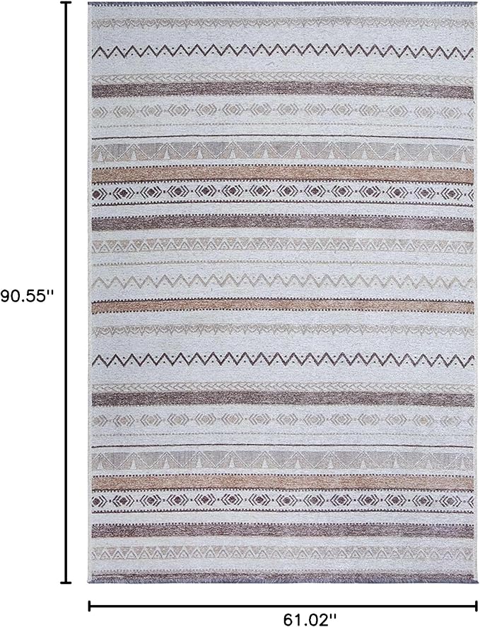 Alfa Rich 5x8 Beige Gray Washable Area Rugs for Living Room Bedroom Kitchen Cotton Decor Rug