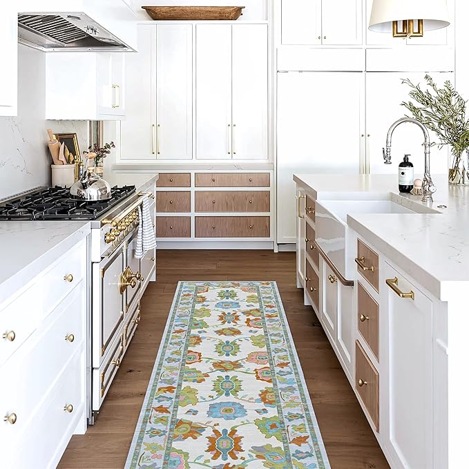 Fame Living Colorful Oushak Rug, Modern Rugs, Vintage, Turkish, Eclectic, Floral, Pastel, Washable, Small Throw, Accent Area Rug for Living Room, Bedroom, Kitchen, Bathroom, 2'5"x4'9"