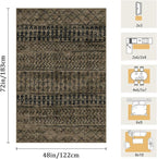 4x6 Machine Washable Area Rug for Living Room, Brown Black Vintage Moroccan Rug Large Non-Slip Low Pile Soft Faux Wool Carpet, Kids and Pets Friendly for Bedroom Dining Room Farmhouse Home Decor Rug