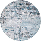 Rugs.com Leipzig Collection Round Rug – 7 Ft Round Blue Low-Pile Rug Perfect for Kitchens, Dining Rooms