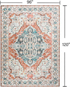 YJ.GWL Area Rugs for Living Room 8x10 Machine Washable Rugs, Non Slip Floral Vintage Rug Indoor Carpet, Stain Resistant Large Rug for Bedroom Dining Room, Copper Tan