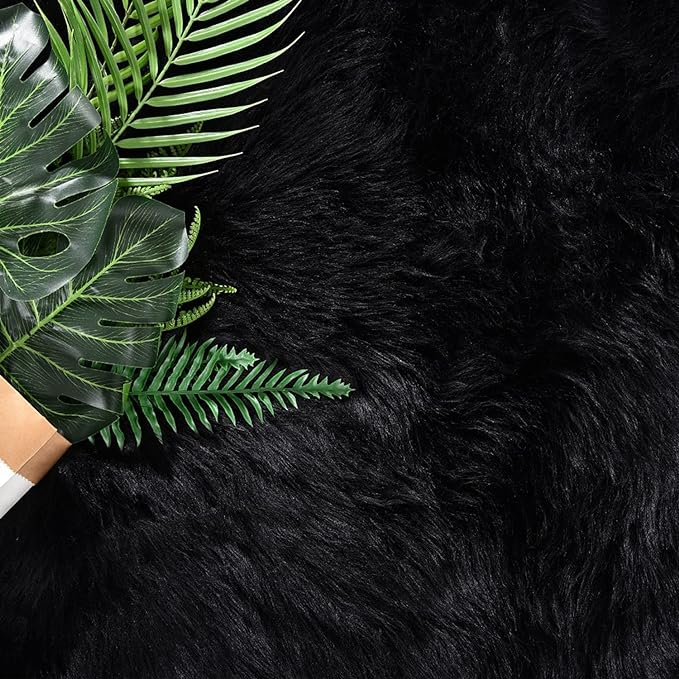 Latepis 10x14 Area Rugs for Living Room Black Fur Faux Sheepskin Rug Large Fuzzy Rugs Shaggy Fluffy Rug for Bedroom Sofa Office Entertainment Room, Rectangle
