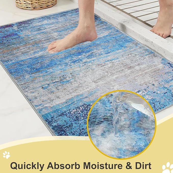 COMSLE Door Mat Soft Absorbent Indoor Front Entryway Rug Machine Washable Entrance Mats for Muddy Paws Non Slip Throw Rugs 24" x 36" Doormat for Inside Foyer Bedroom - Blue