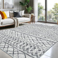 KUTA Moroccan 8x10 Rugs for Living Room Grey, Washable Boho Area Rug Non-Slip, Ultra Soft Geometric Tribal Traditional Farmhouse Carpet for Dining Room Bedroom Dorm Office Home Decor