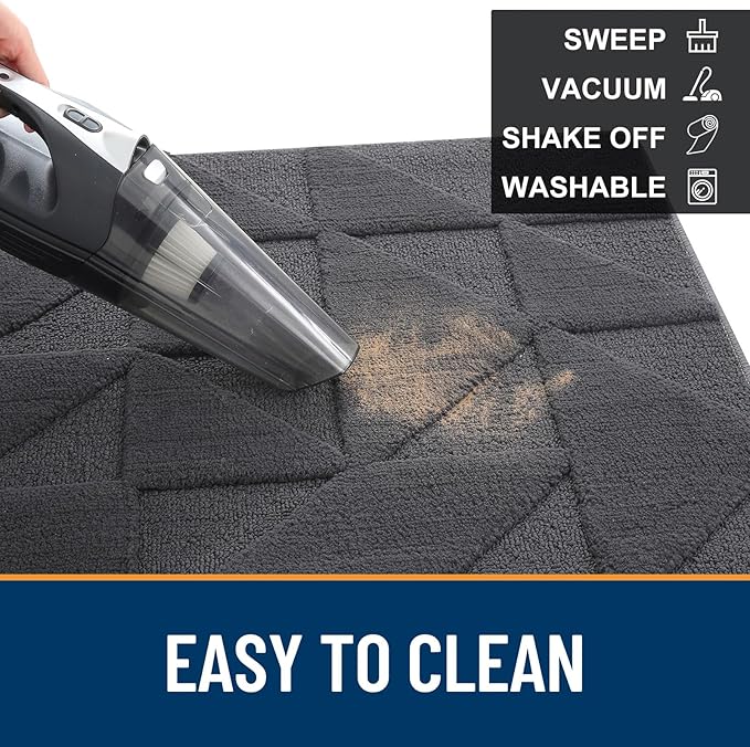 OLANLY Door Mats Indoor, Non-Slip, Absorbent, Dirt Resist, Entrance Washable Mat, Low-Profile Inside Entry Doormat for Entryway (47x20 inches, Dark Grey)