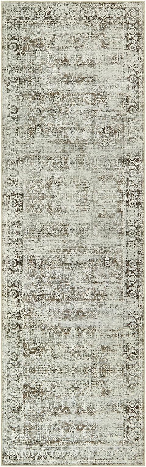 Morebes Vintage Extra Long Runner Rugs for Hallways 10 ft, Washable 2x10 Runner Rug for Kicthen Non Slip, Soft Distressed Non-Shedding Throw Carpet for Entryway Living Room, Brown