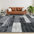 Large Area Rugs,Modern Geometric Patchwork Floor Decor for Bedroom Aesthetic Carpet, Rockwood Collection, Indoor Rugs for Living Room, Dining Room, Nursery, Office, Machine Washable Rug,9x12 Ft Grey