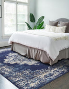 vivorug 3x5 Rug, Small Area Rug for Living Room, Bedroom, Kitchen, Machine Washable Non-Slip Throw Rug, Vintage Carpet for Entryway Nursery Coffee Table - Durable (Navy Blue)