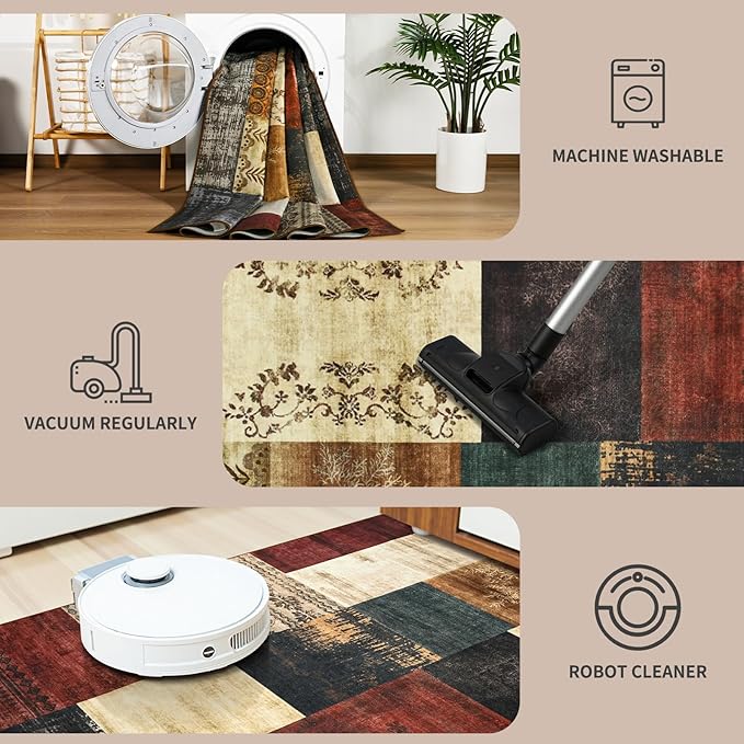 DweIke Washable Area Rugs for Living Room, 6x9 Large Bedroom Rugs, Geometric Print Non Slip Low Pile Indoor Throw Carpets for Bedroom Apartment Dining Room Home Office Hardwood Floor, Colorful
