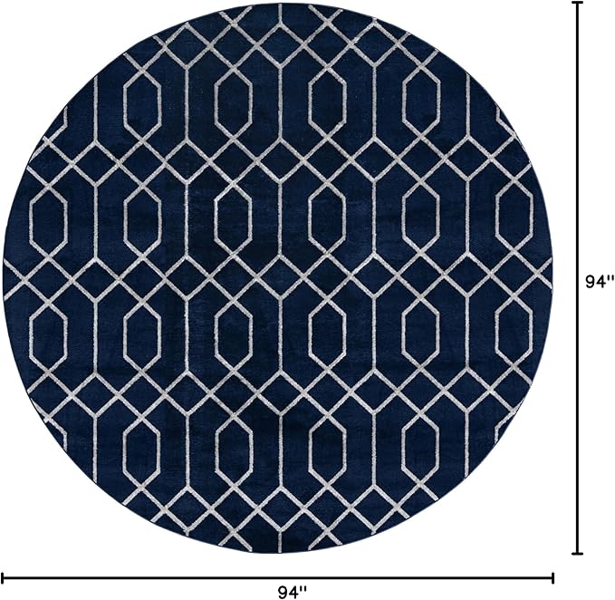 Unique Loom Glam Collection Area Rug - Trellis (7' 10' Round, Navy Blue Silver/ Silver)