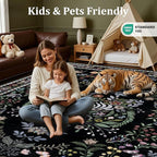 8x10 Area Rugs Living Room Rug: Vintage Washable Rug Floral Soft Carpet Indoor Floor Non-Slip Boho Stain Resistant Large Carpets for Bedroom Kids Nursery Dining Room Farmhouse Home Office Black