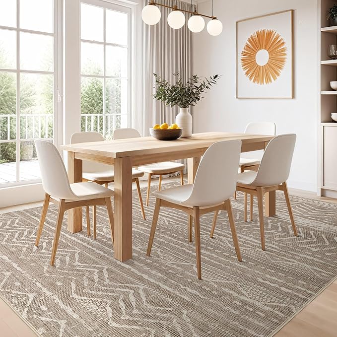 Nakagishi 8x10 Area Rugs Living Room: Washable Boho Large Neutral Soft Farmhouse Area Rugs Stain Resistant Modern Geometric Non-Slip Indoor Floor Carpet for Bedroom Nursery Kids Playroom Office