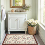 jinchan Elora 3x5 Floral Rug for Entryway Washable Kitchen Rug Vintage Romance Design Small Mat Non Slip Indoor Doormat Lightweight Low-Profile Throw Carpet for Bathroom Laundry Room, Red/Beige