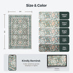 WITSHOCK Washable 2x3 Entryway Area Rug: Soft Non-Slip Backing Washable Rugs Vintage Flower Boho Accent Small Rugs for Bedroom, Kitchen, Bathroom, Nursery Entrance,Teal Blue