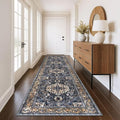 KOZYFLY Runners for Hallways 3x12 Ft Extra Long Washable Kitchen Thin Runner Boho Runner Rug for Entryway Indoor Printed Faux Wool Stair Runner Floor Carpet for Stair Kitchen Hall, Gold/Navy