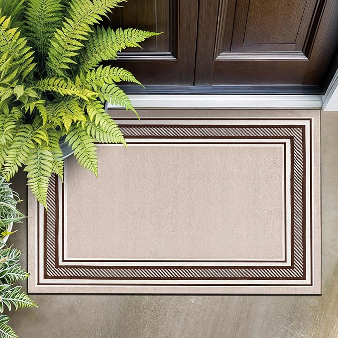 Beverly Rug Non Slip Area Rugs 2x3 Modern Bordered Non Skid Rubber Backing Soft Entryway Rug for Living Dining Room Easy to Clean Non Shedding Kitchen Bedroom Indoor Carpet 2 x 3 Beige-Brown