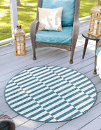 Unique Loom Outdoor Striped Collection Area Rug - Striped (4' 1" Round, Teal/Ivory)