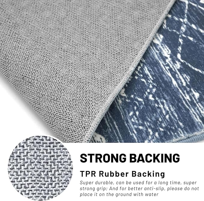 KUTA Moroccan Rugs for Entryway, 2x3 Navy Blue Entrance Small Area Rug, Non-Slip Washable Ultra Soft Vintage Geometric Low-Pile Indoor Door Mat Floor Carpet for Kitchen