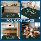 OLANLY Dog Door Mat for Muddy Paws 47x32, Paw Print Design, Absorbs Moisture and Dirt, Absorbent Non-Slip Washable Doormat, Quick Dry Chenille Mud Mat, Entry Indoor Entryway Carpet, Blackish Green