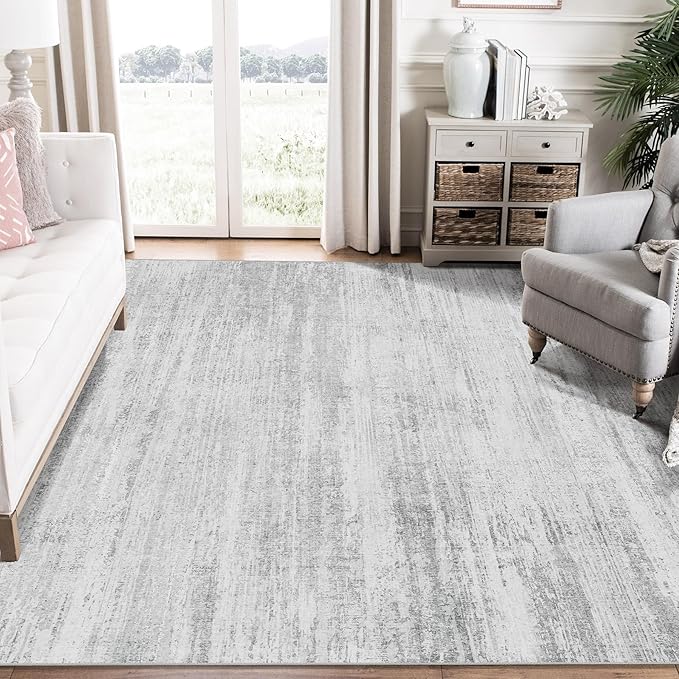 MUJOO 6x9 Area Rugs Washable,Modern Abstract Rugs for Living Room Bedroom Dining Room,Large Non Slip Throw Carpet Indoor,Low Pile Accent Neutral Grey