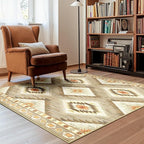 Area Rug 2x4 Rug Machine Washable Non-Slip Low Pile Print Pattern Western Rug for Living Room Bedroom Entryway Tribal Series-Cream/Camel