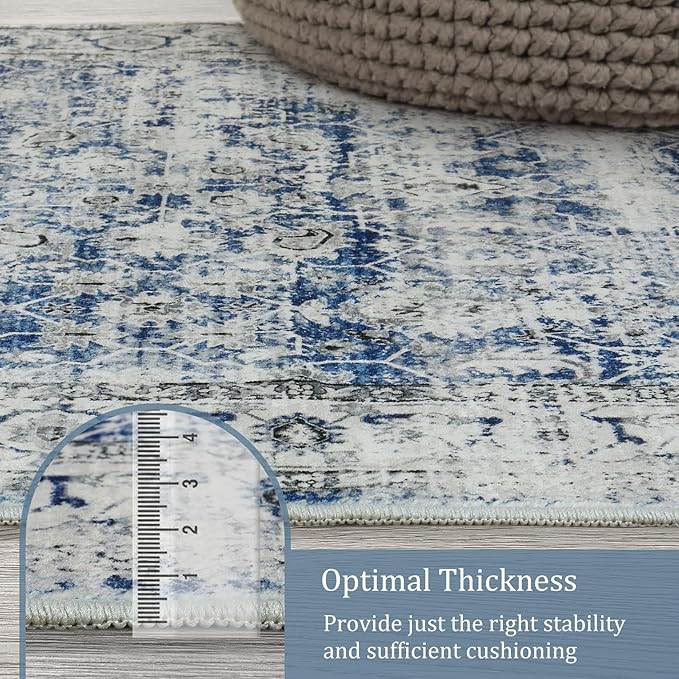 Morebes Vintage Washable Laundry Room Rugs and Mats,2.5x8 Blue Runner Rug Non Slip,Long Runner Rug for Entryway Indoor, Distressed Throw Rug Indoor Entrance Floor Carpet Runner, Blue