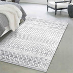 Moroccan Grey 4x6 Rug, Washable Boho Distressed Living Room Rug Non-Slip Large Rug, Faux Wool Low-Pile Indoor Floor Carpet Accent Rugs for Kitchen Bedroom Office Dining Table