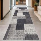 Modern Geometric Patchwork Indoor Runner Rug for Living Room, Charcoal 2.7'x 10' Rug Rockwood Collection Hardwood Floors Decor for Bedroom, Grey Throw Carpet for Office Entryway Dining Room