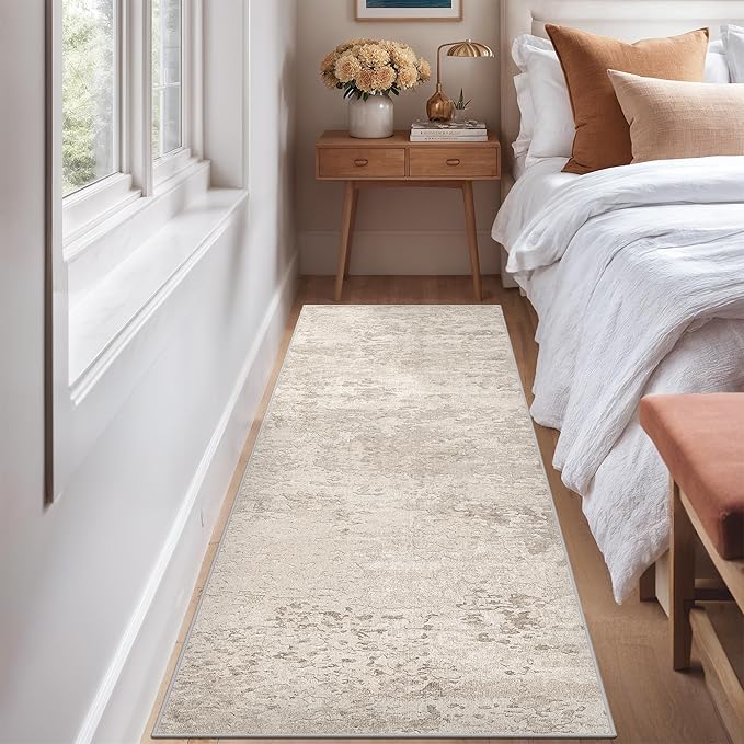 Art&Tuft Non-Slip Runner Rug - 3x6 Runner Rug Washable Low-Pile Rugs Runners, Soft Distressed Carpet Runner for Bedroom Bathroom Kitchen Laundry Living Room, Beige