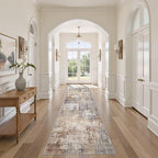 Washable Runner Rug for Hallway: 2.6x10 Neutral Modern Abstract Low Pile Area Rug with Non-Slip Backing - Carpet for Bedroom Kitchen Laundry Entryway Bathroom Indoor - Grey Brown