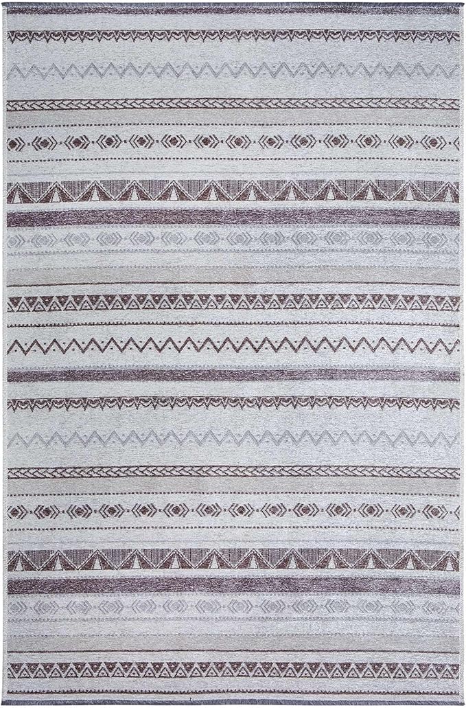 Alfa Rich 5x8 Gray Off White Washable Area Rugs for Living Room Bedroom Kitchen Decor Cotton Rug