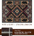 YIHOUSE Rustic Cabin Area Rug 9x12, Lodge Wildlife Bear Washable Large Area Rug, Southwestern Rustic Rugs for Living Room