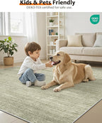 Art&Tuft Washable Rugs 9x12, Low Pile Area Rugs 9x12 Living Room - Non Slip and Stain Resistant Soft Thin Rug for Bedroom, Dining Room, Kitchen, Office, Green