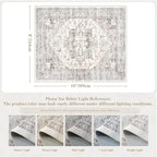 LIVEBOX Washable Area Rug 8x10 - Large Taupe Vintage Tribal Living Room Rug Oriental for Bedroom, Non-Slip Retro Medallion Carpet Print Distressed for Dining Room Guest Office