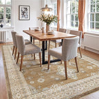 DEXI 4x6 Area Rug for Living Room, Washable Vintage Farmhouse Thin Rug Indoor Floor, Non Slip Stain Resistant Low Pile Carpet for Dining Room Bedroom Office, Light Brown
