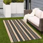 Black and Khaki Striped Rugs 3x5, Outdoor Cotton Hand Woven Front Door Mat,Washable Reversible Layered Door Mats, Foldable Front Porch Rug for Entryway/Home Entrance/Farmhouse
