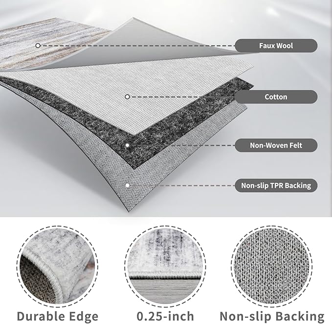 3x10 Washable Runner Rug for Family: Easy-to-Clean Runners for Hallway Entryway Bedroom - Stain and Water Resistant Rugs with Non-Slip Backing - Soft Low-Pile Carpet 10ft Beige Grey