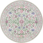 Wonnitar Floral Purple Round Area Rug 5ft, Soft Washable Kids Room Rug, Boho Ultra-Thin Non Slip Circle Carpet for Bedroom Girls Nursery Dorm Living Room Classroom, Light Purple/Pink